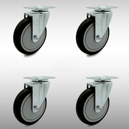 Service Caster 5 Inch SS Black Polyurethane Wheel Swivel Top Plate Caster Set SCC-SS20S514-PPUB-BLK-4